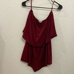 strapless flowy maroon romper